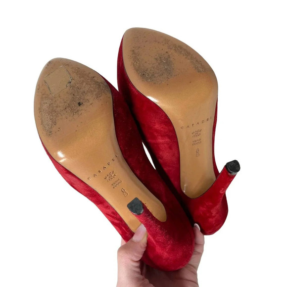 Casadei Red Suede Platform Slip On Ankle Tulip Cut Out Booties Heels Size 6‎ - Picture 9 of 11